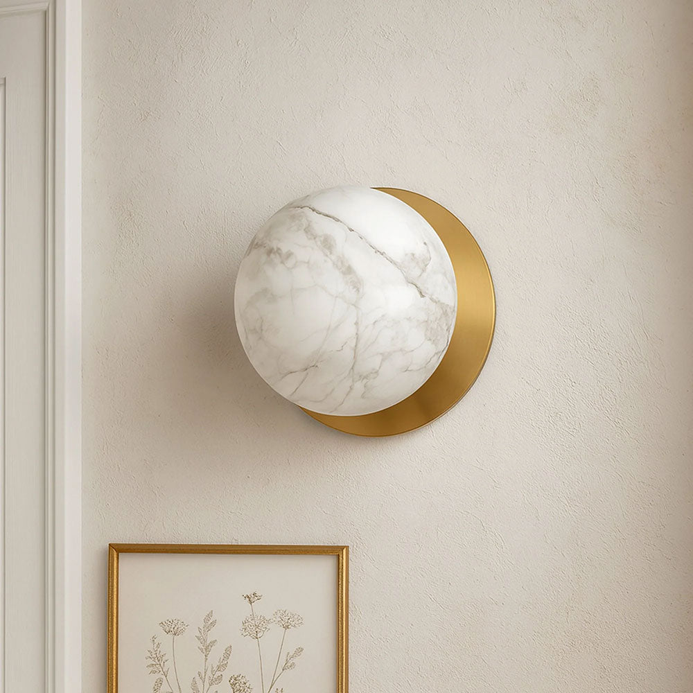 Odessa Marble Opal Glass LED Wall Light With Brass Base Large / Warm White - LM002WL034