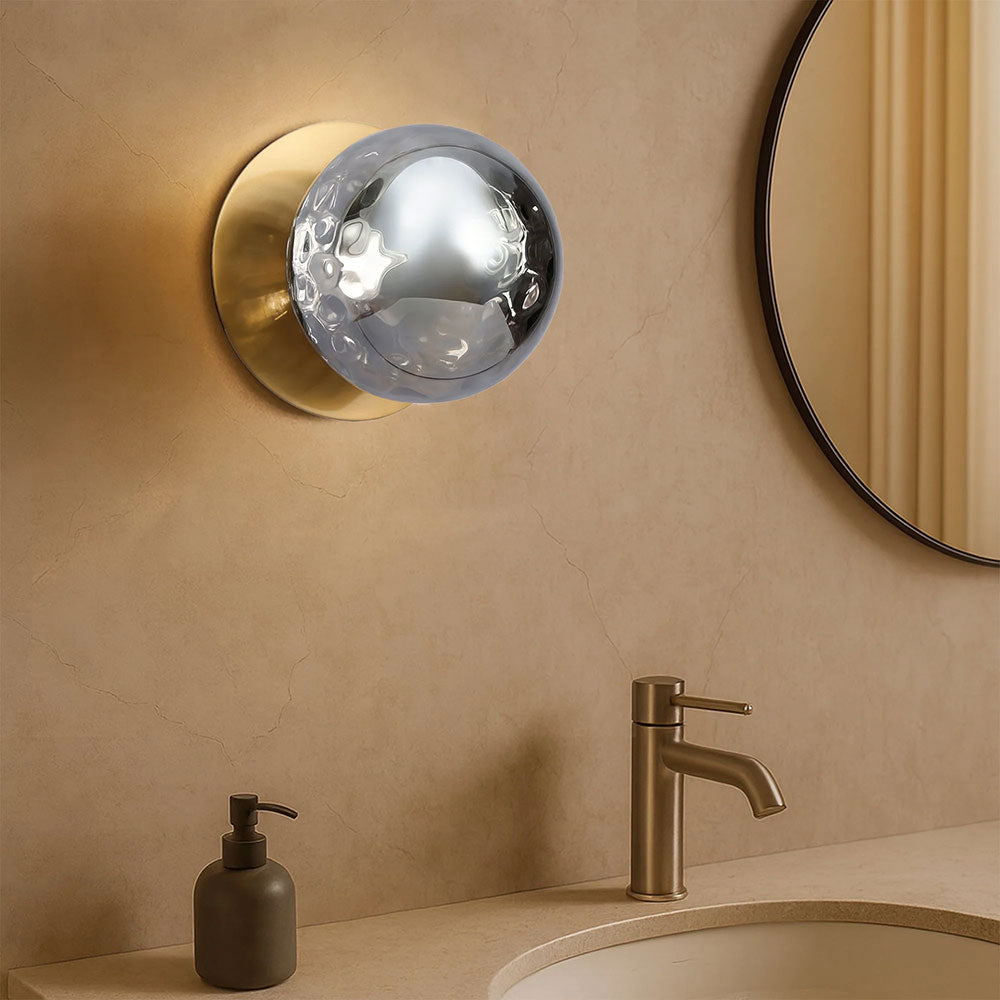 Odessa Molten Ripple Glass LED Wall Light With Brass Base Large / Cool White - LM002WL075