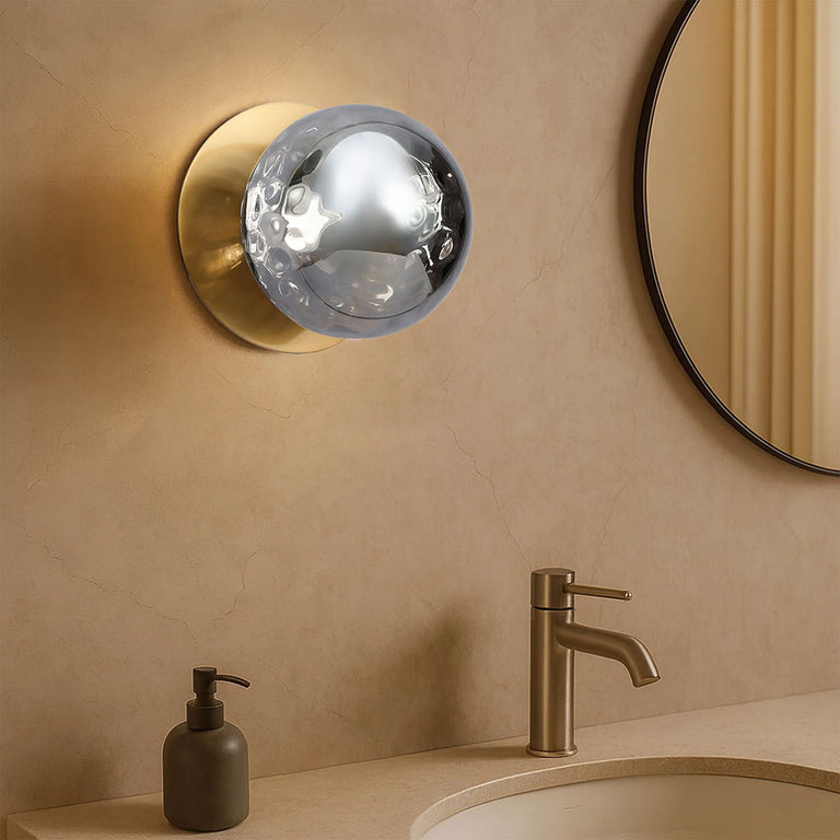 Odessa Molten Ripple Glass LED Wall Light With Brass Base Large / Cool White - LM002WL075