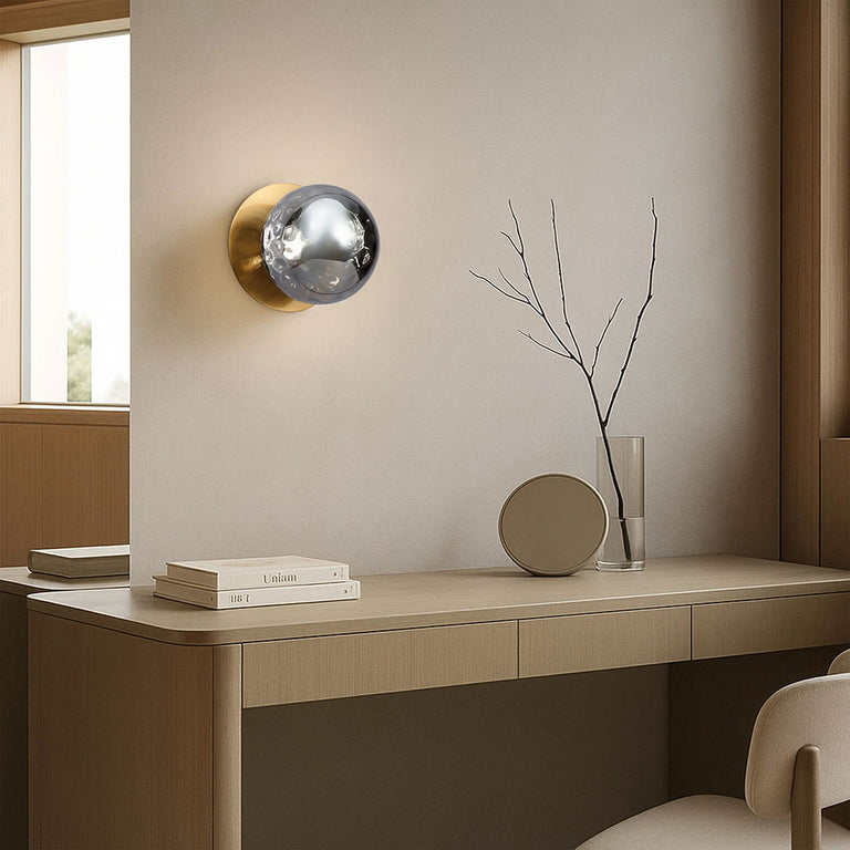 Odessa Molten Ripple Glass LED Wall Light With Brass Base Large / Cool White - LM002WL075