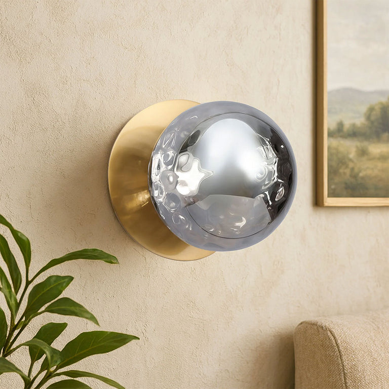 Odessa Molten Ripple Glass LED Wall Light With Brass Base Large / Cool White - LM002WL075