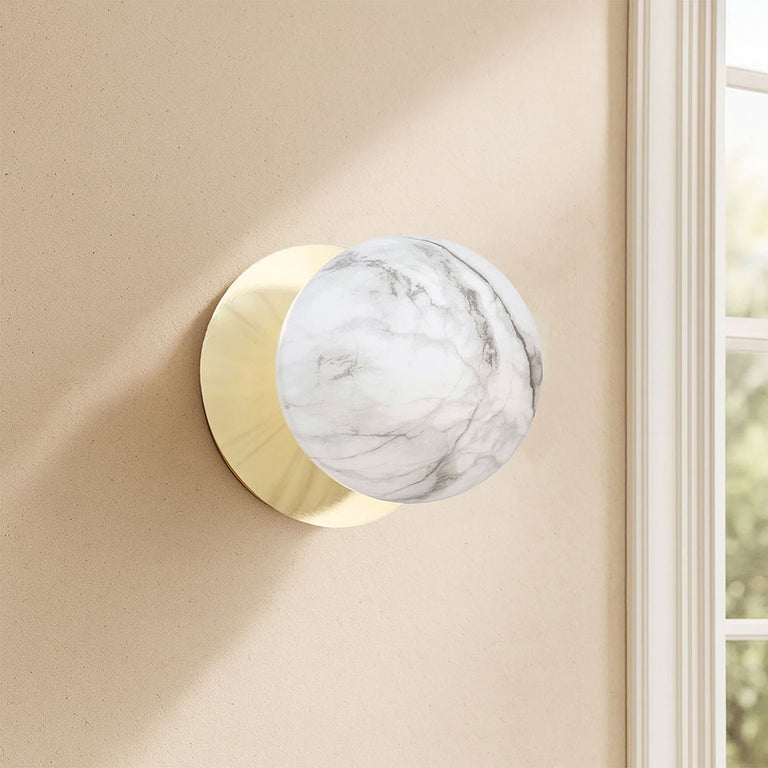 Odessa Marble Opal Glass LED Wall Light With Gold Base Large / Cool White - LM002WL078