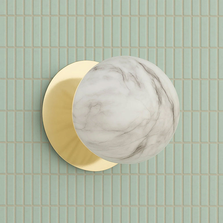 Odessa Marble Opal Glass LED Wall Light With Gold Base Large / Cool White - LM002WL078