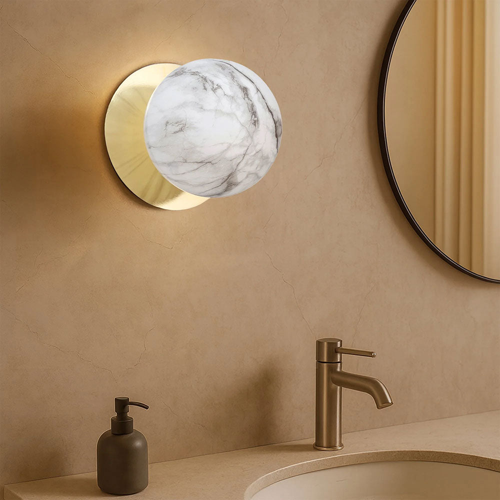 Odessa Marble Opal Glass LED Wall Light With Gold Base Large / Cool White - LM002WL078