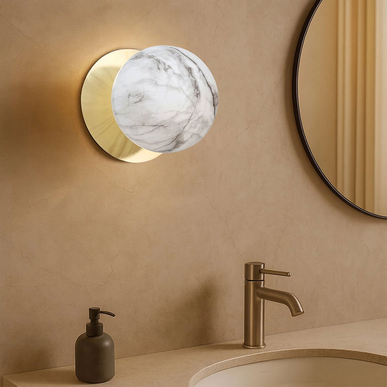Odessa Marble Opal Glass LED Wall Light With Gold Base Large / Cool White - LM002WL078