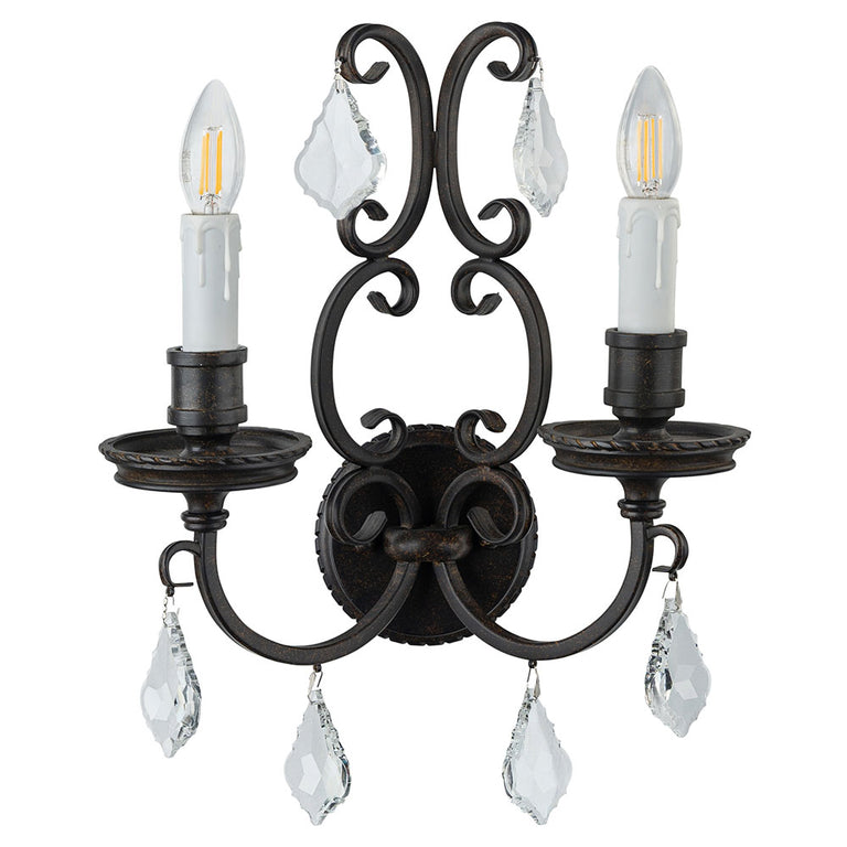 Louis 15th 2 Light Crystal Wall Light White Candle Covers - LOI1001736A
