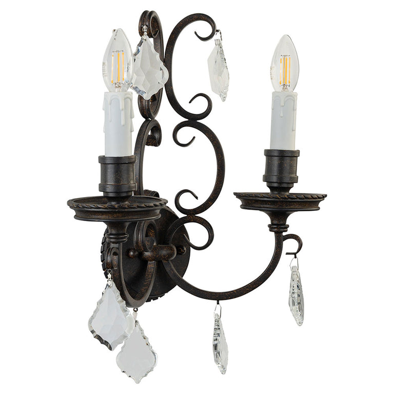 Louis 15th 2 Light Crystal Wall Light White Candle Covers - LOI1001736A