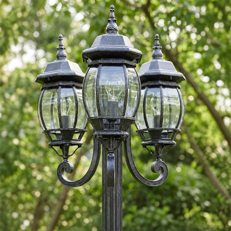 Flinders 3 Head Outdoor Garden Post Light Antique Black - LOI1001819A