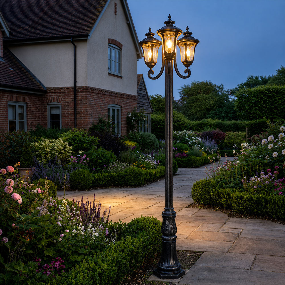 Waterford 3 Head Outdoor Garden Post Light Antique Black - LOI1001822A