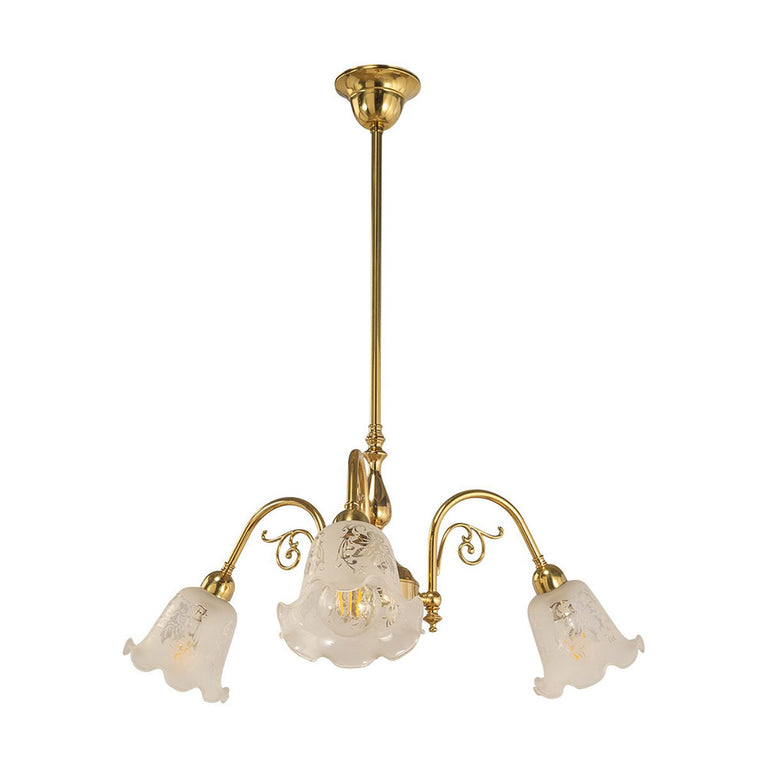 Victoriana 3 Light Pendant Polished Brass with 5008 29mm Frost Etched Shades - LOI3000320A