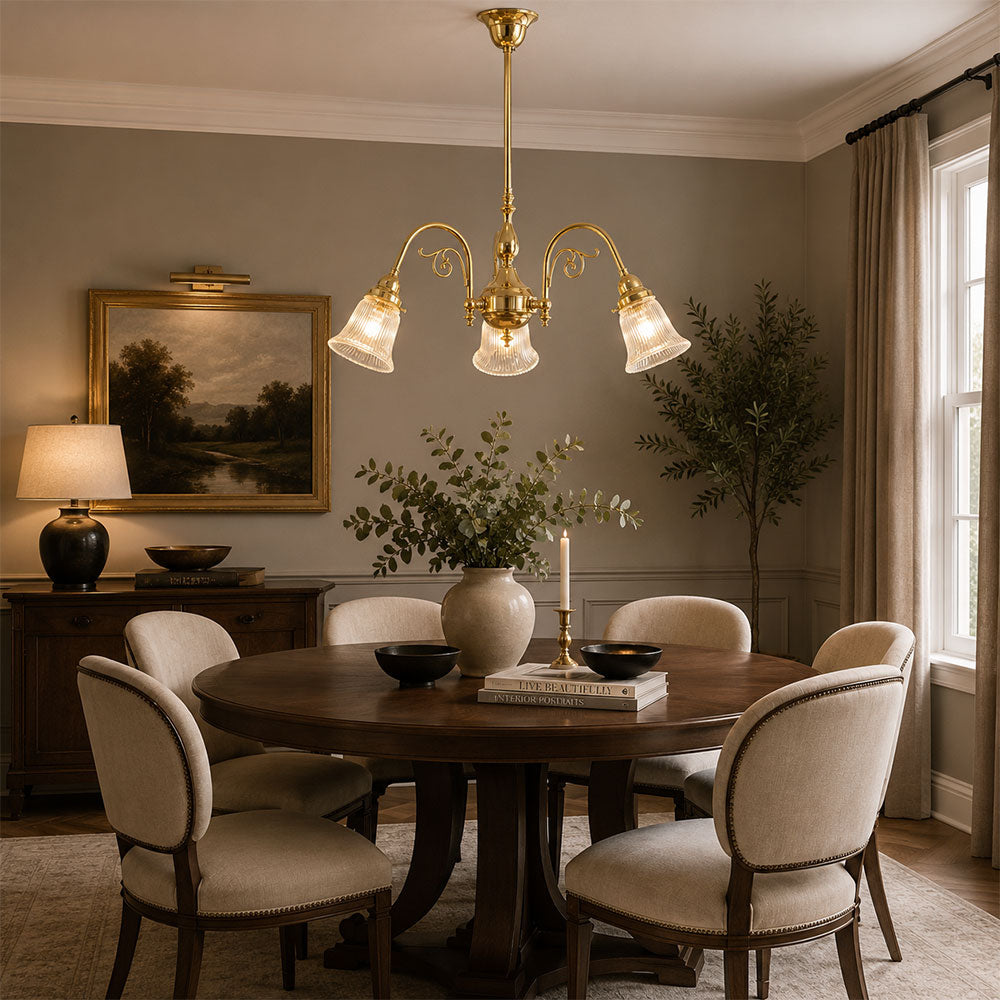 Victoriana 3 Light Pendant Polished Brass with Zipper 23 Clear Shades - LOI3001280A
