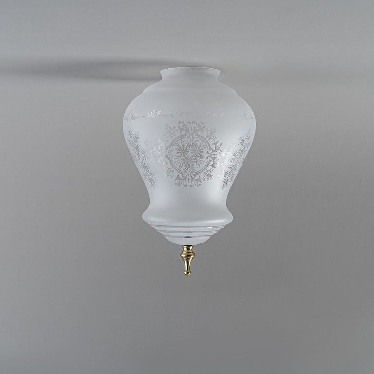 Cambridge Large Frost Etched Glass Shade 4 1/4" Fitter With Finial Polished Brass - LOI3090020A