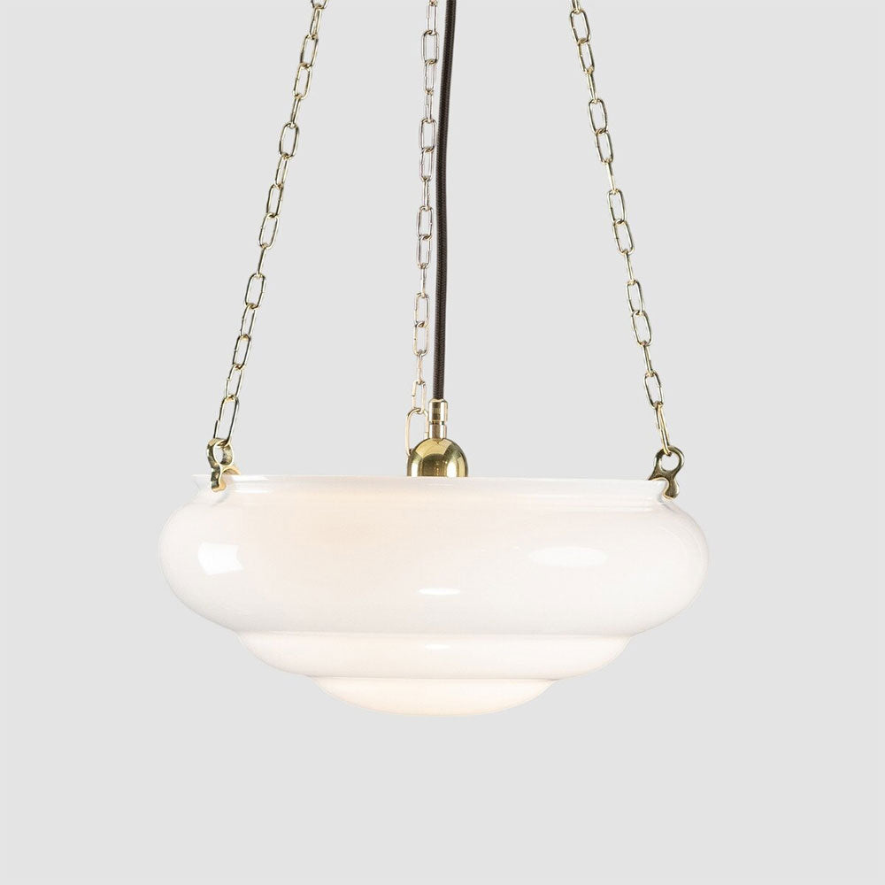 Art Nouveau 14" Opal Gloss on 3 Chain Suspension Polished Brass - LOI3090571A