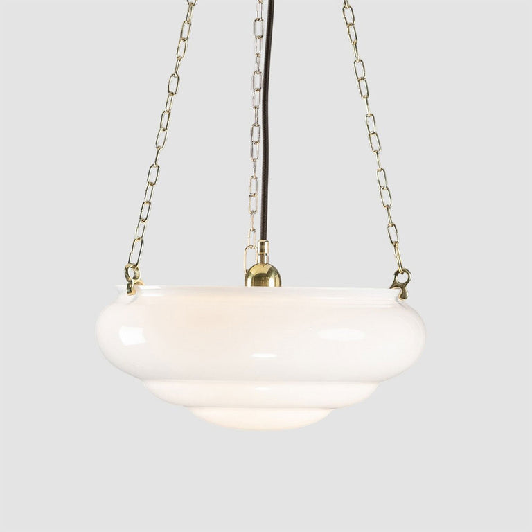 Art Nouveau 14" Opal Gloss on 3 Chain Suspension Polished Brass - LOI3090571A