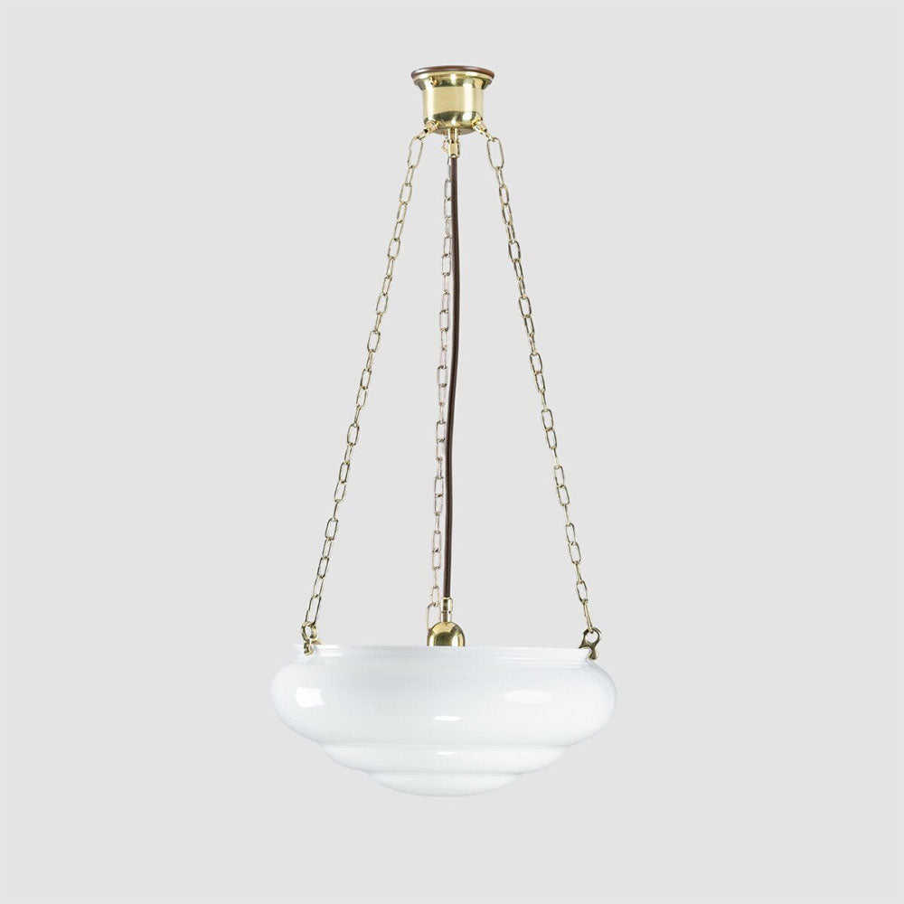 Art Nouveau 14" Opal Gloss on 3 Chain Suspension Polished Brass - LOI3090571A