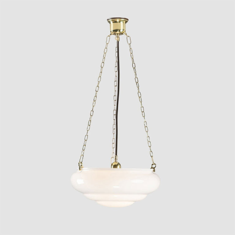Art Nouveau 14" Opal Gloss on 3 Chain Suspension Polished Brass - LOI3090571A