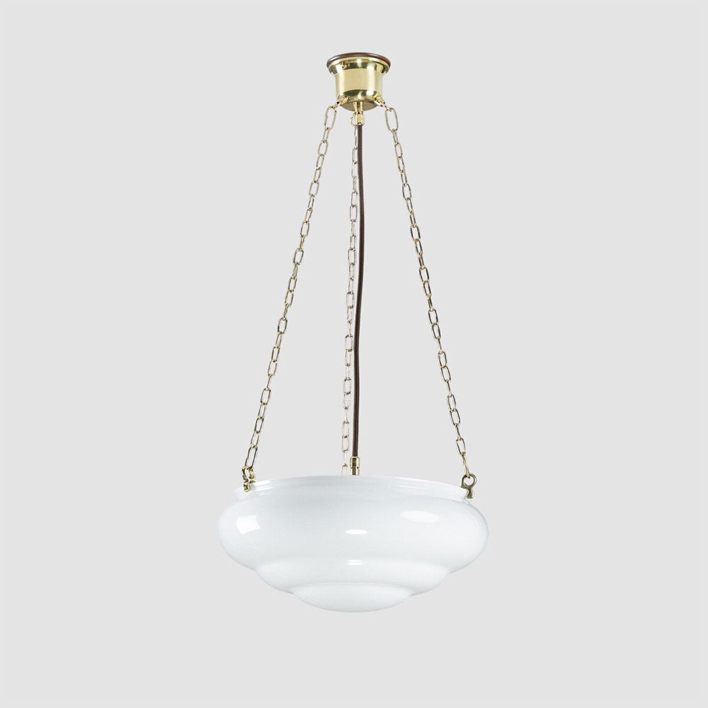 Art Nouveau 14" Opal Gloss on 3 Chain Suspension Polished Brass - LOI3090571A