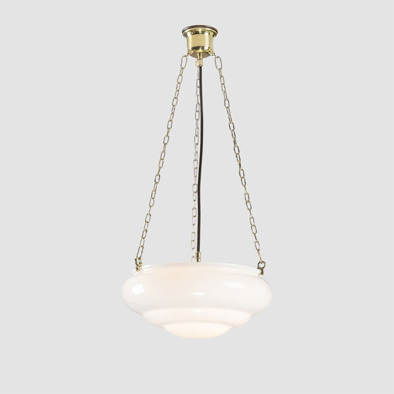 Art Nouveau 14" Opal Gloss on 3 Chain Suspension Polished Brass - LOI3090571A