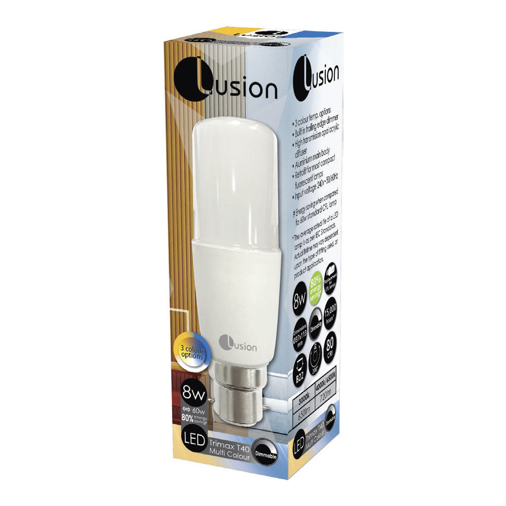 Trimax Tubular 8W LED B22 Dimmable Tri-Colour - LT408WBCDTM
