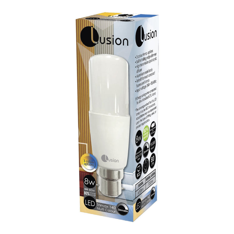 Trimax Tubular 8W LED B22 Dimmable Tri-Colour - LT408WBCDTM
