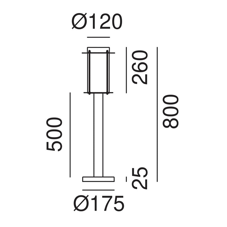 Loggia Bollard Light Small With White Glass IP44 - 264.10.OOB