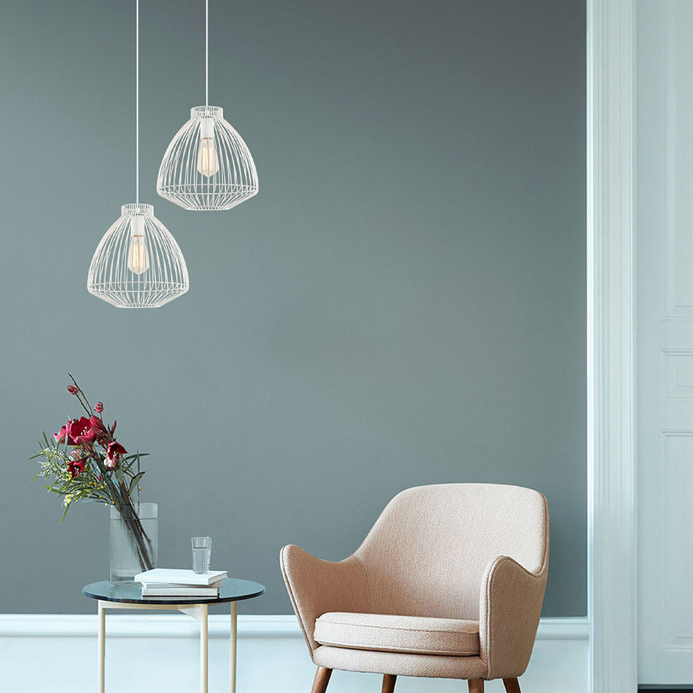 Interior Concave Wire Cage Pendant White - MANU2