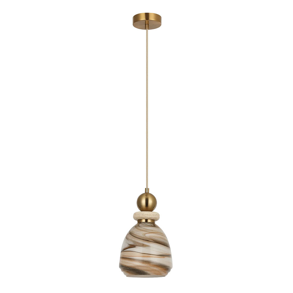 Interior Marbled Glass Bell Shade With Travertine / Marble Highlight Pendant Brown - MARMARA1