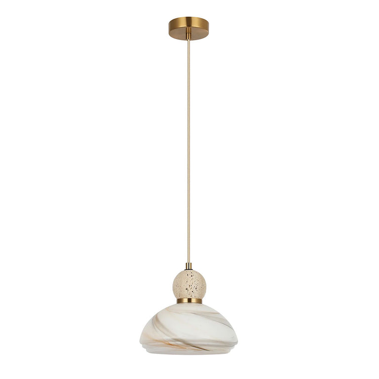 Interior Marbled Glass Dome Shade with Travertine / Marble Highlight Pendant Brown - MARMARA2