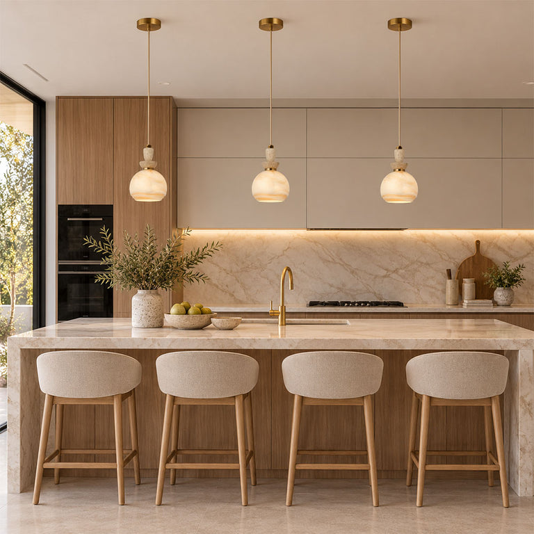 Interior Marbled Glass Wine Glass Shape with Travertine / Marble Highlight Pendant Brown - MARMARA3