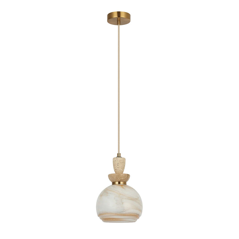 Interior Marbled Glass Wine Glass Shape with Travertine / Marble Highlight Pendant Brown - MARMARA3