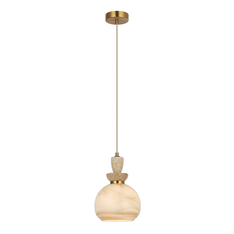 Interior Marbled Glass Wine Glass Shape with Travertine / Marble Highlight Pendant Brown - MARMARA3