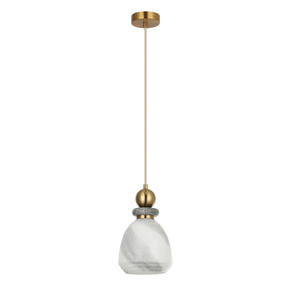 Interior Marbled Glass Bell Shade With Travertine / Marble Highlight Pendant Grey - MARMARA4