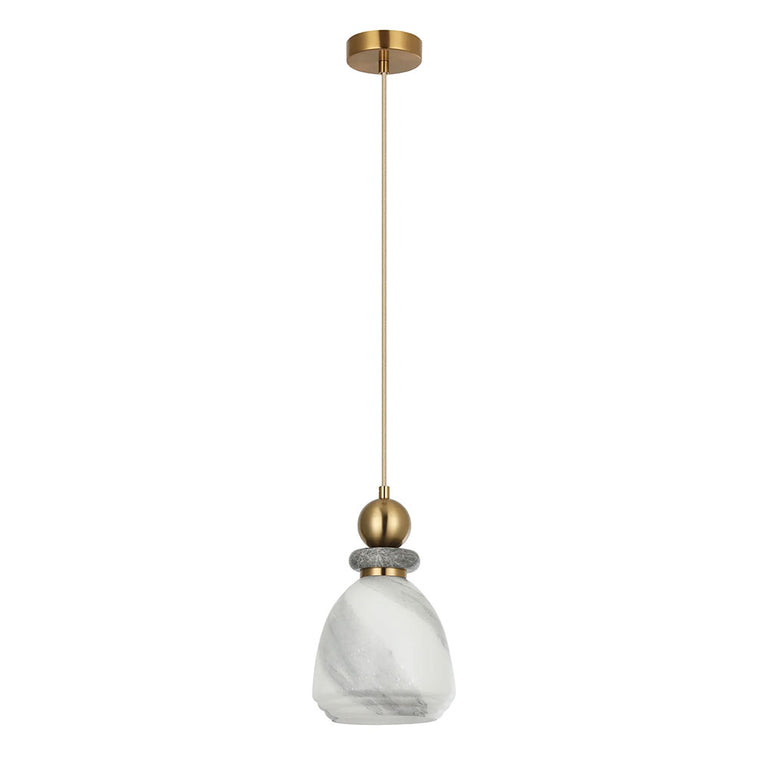 Interior Marbled Glass Bell Shade With Travertine / Marble Highlight Pendant Grey - MARMARA4
