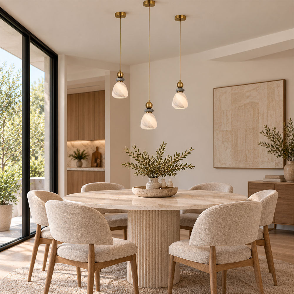 Interior Marbled Glass Bell Shade With Travertine / Marble Highlight Pendant Grey - MARMARA4