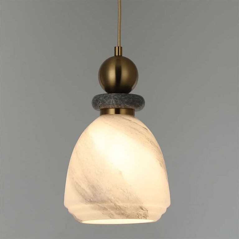 Interior Marbled Glass Bell Shade With Travertine / Marble Highlight Pendant Grey - MARMARA4