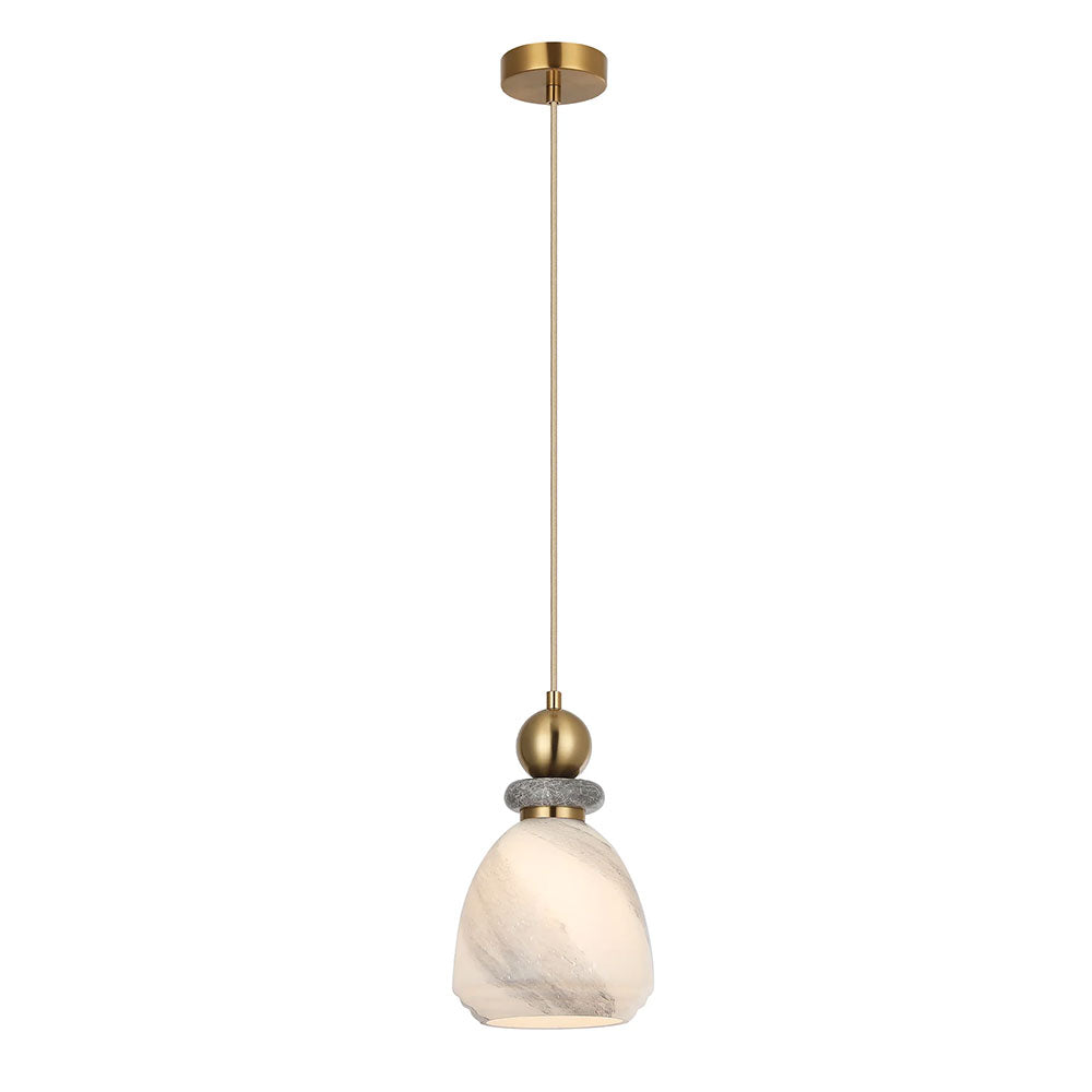 Interior Marbled Glass Bell Shade With Travertine / Marble Highlight Pendant Grey - MARMARA4
