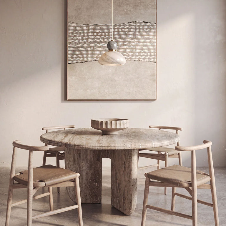 Interior Marbled Glass Dome Shade with Travertine / Marble Highlight Pendant Grey - MARMARA5