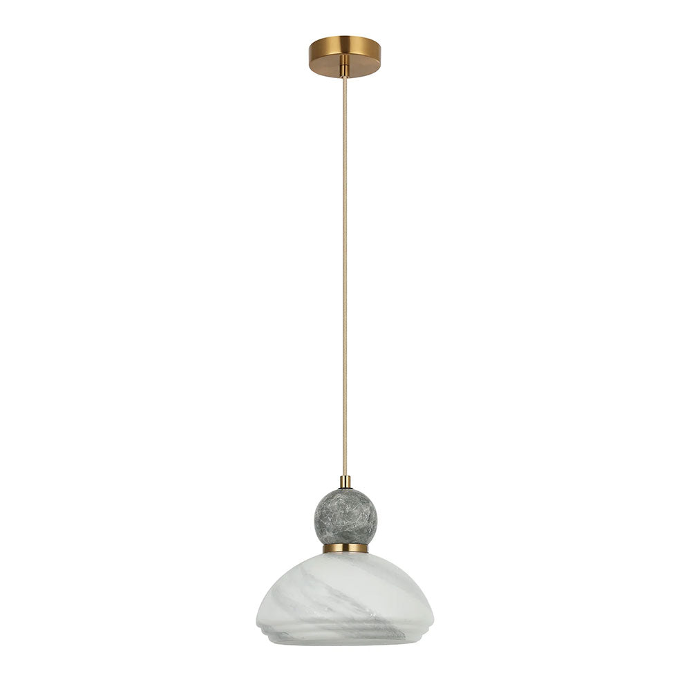 Interior Marbled Glass Dome Shade with Travertine / Marble Highlight Pendant Grey - MARMARA5