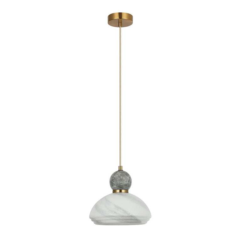 Interior Marbled Glass Dome Shade with Travertine / Marble Highlight Pendant Grey - MARMARA5