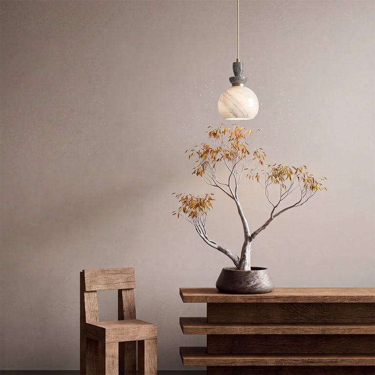 Interior Marbled Glass Wine Glass Shape with Travertine / Marble Highlight Pendant Grey - MARMARA6