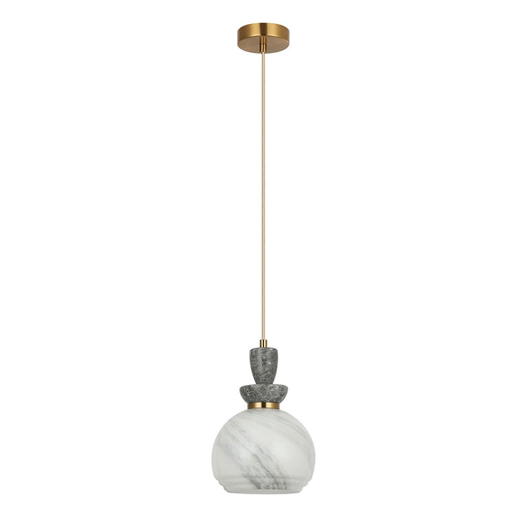 Interior Marbled Glass Wine Glass Shape with Travertine / Marble Highlight Pendant Grey - MARMARA6