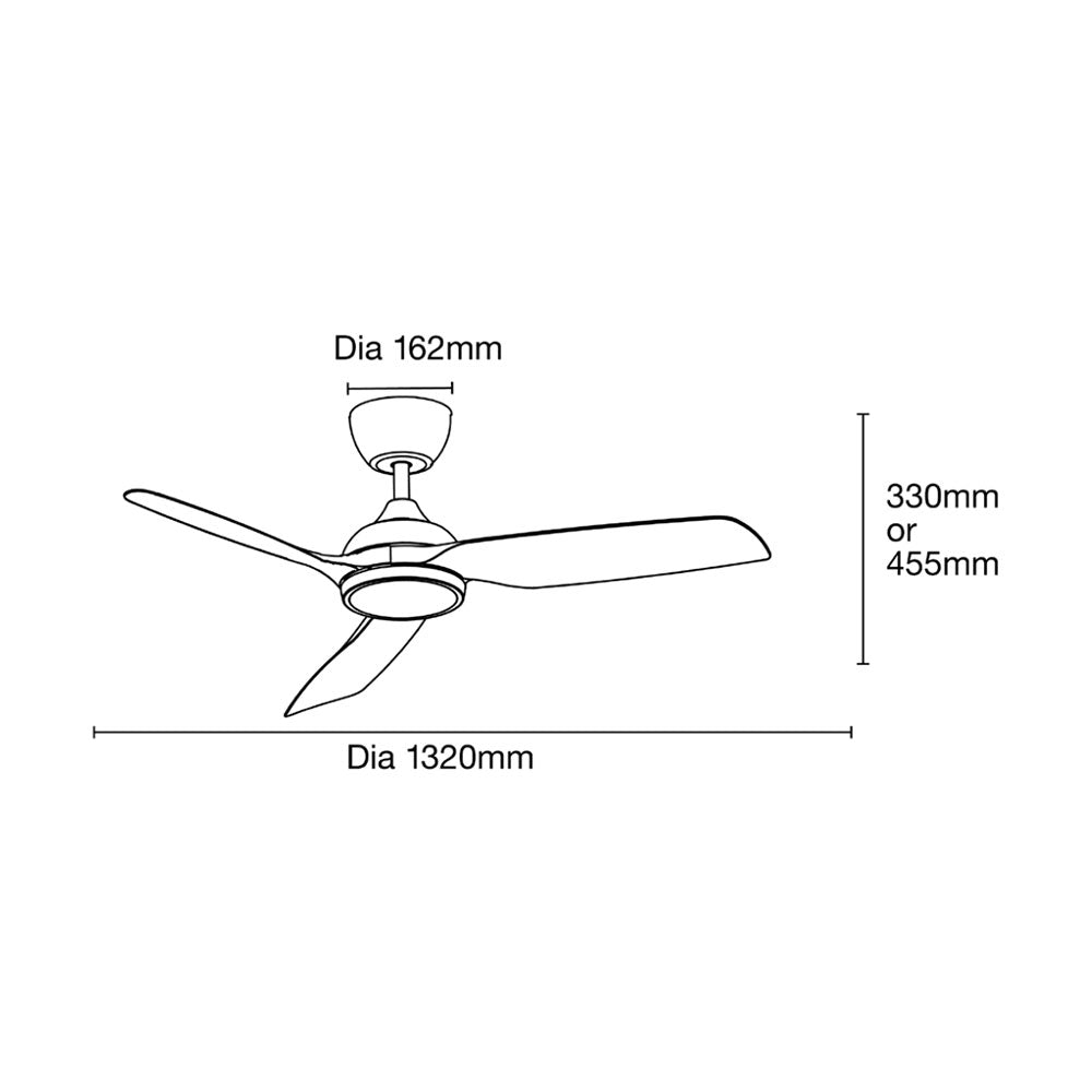 Daytona 52" DC Smart Ceiling Fan With WIFI Remote Control + LED Light Matt Black - MDDC1333M