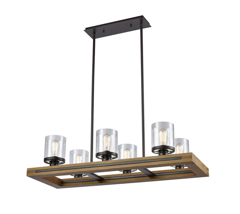Timber Pendant Warm Chestnut Wood Frame Clear Glass - METI01