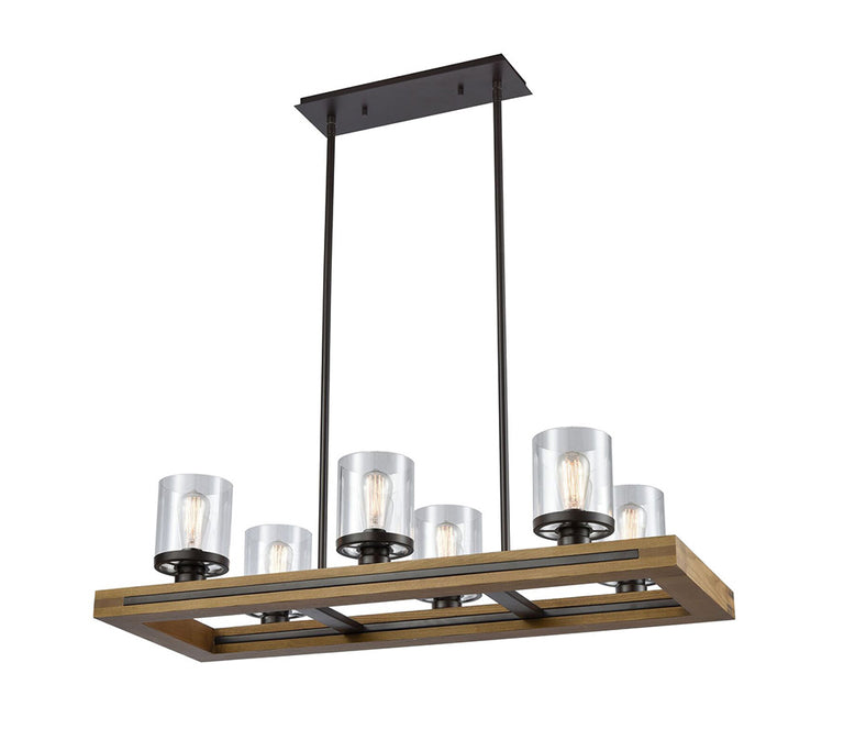 Timber Pendant Warm Chestnut Wood Frame Clear Glass - METI01