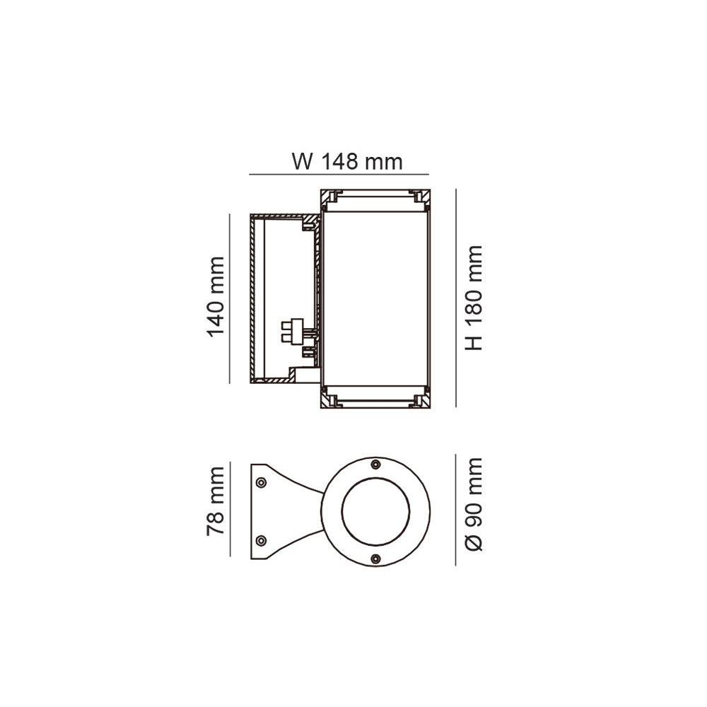 Mini Stein 16W LED Up/Down or Down Wall Pillar Spot Light Black / Warm White - SE7147WW/BK