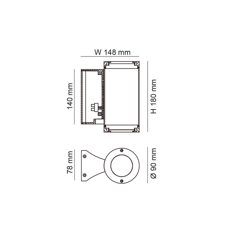 Mini Stein 16W LED Up/Down or Down Wall Pillar Spot Light Black / Cool White - SE7147CW/BK