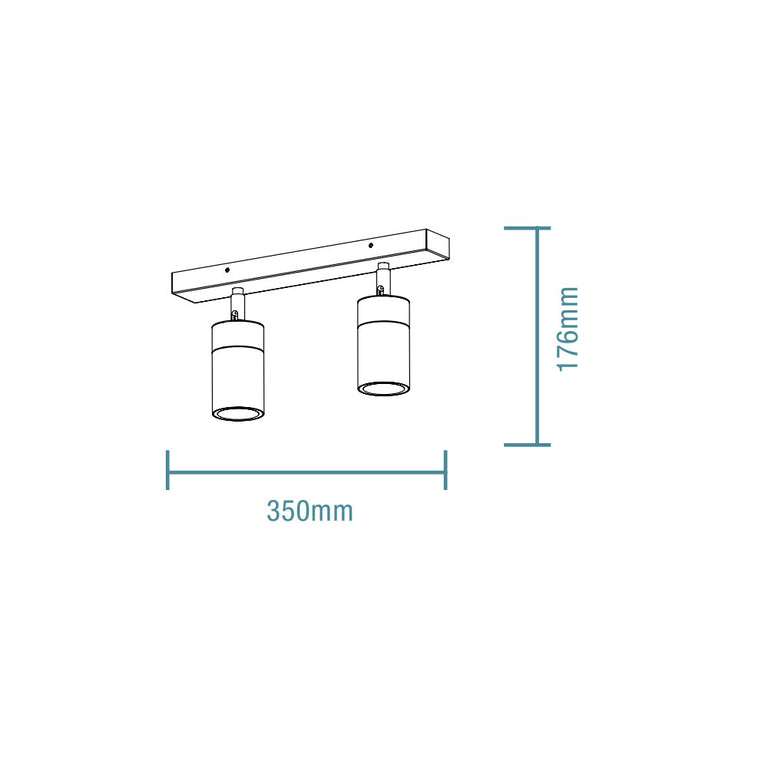 Crest 2 Light 240V GU10 Ceiling Spotlight Bar Light Matt Black IP65 - MLCS2M