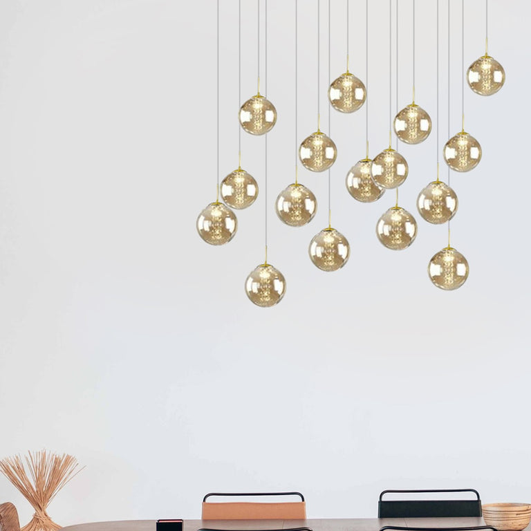 Bubbles 16 Light Rectangle Pendant Gold / Cognac
