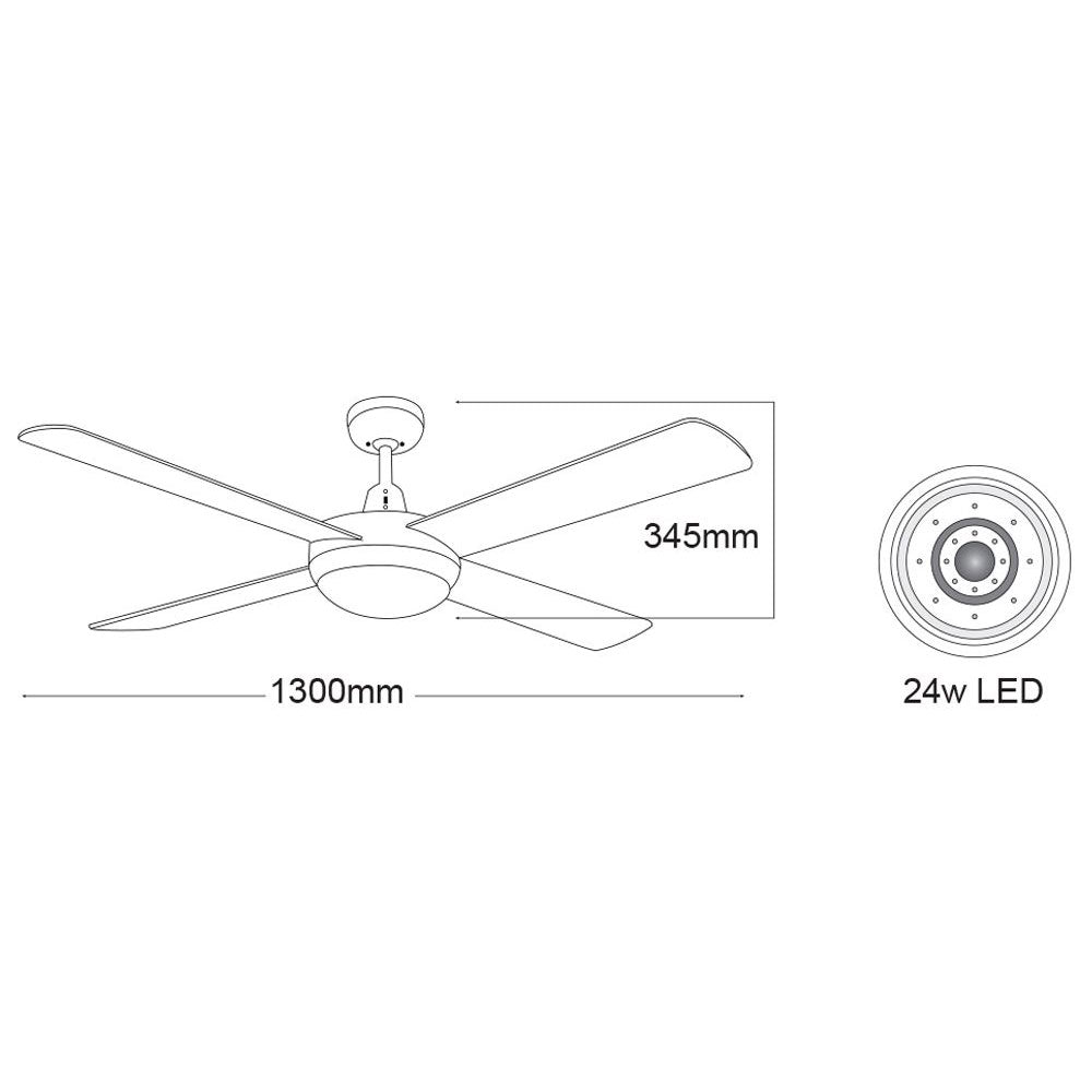 Lifestyle AC 52" Ceiling Fan With 24W Dimmable LED Brushed Aluminium / Tri-Colour - DLS1343B