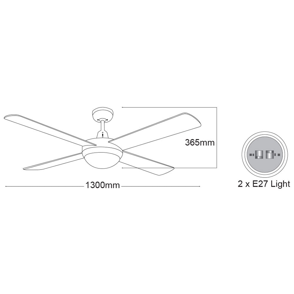 Lifestyle AC 52" Ceiling Fan With Twin E27 Light White - DLS1344W